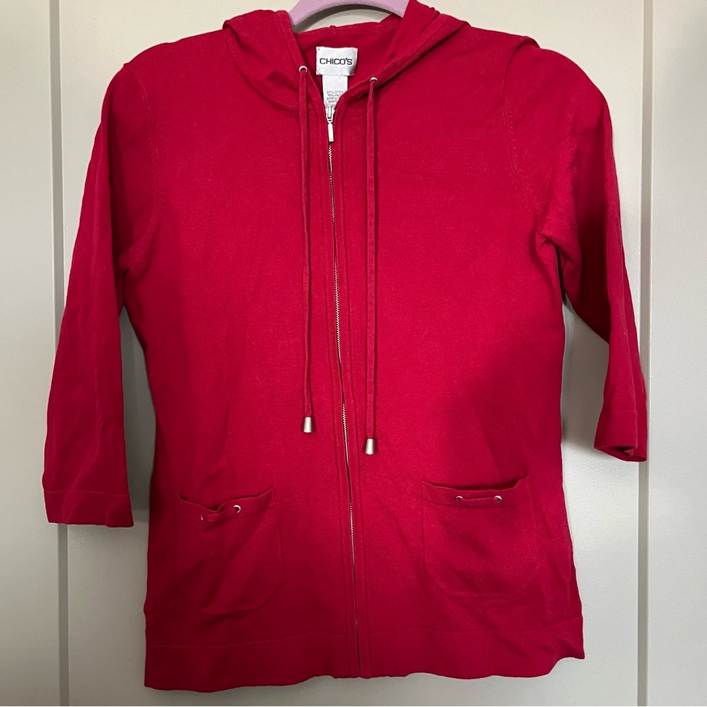 Red 3/4 Sleeve Hoodie Zip-up